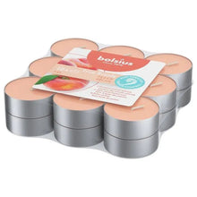 Load image into Gallery viewer, Bolsius True Scents Anti-Tobacco Tealight Candles, Peach - Pack of 18, angled view.