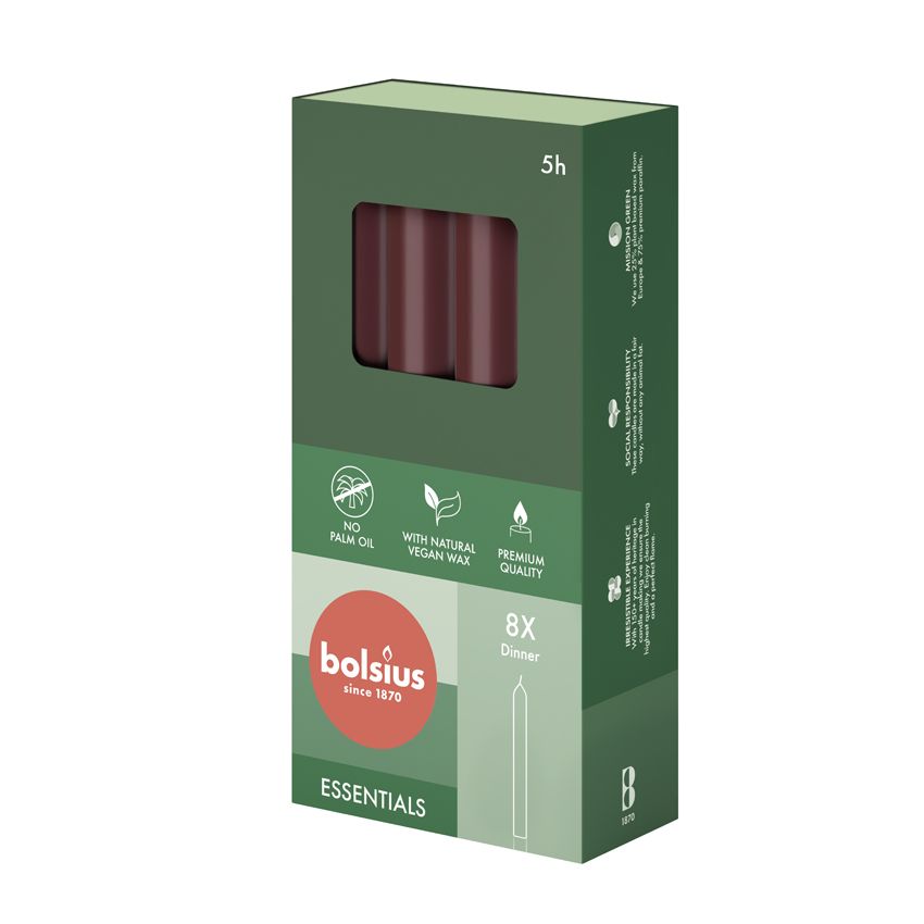 Bolsius Essentials Box of 8 Dinner Candles 170/20mm - Velvet Red – KATEI UAE