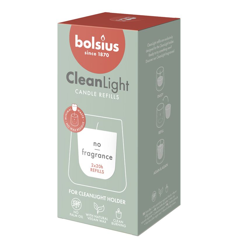 Bolsius CleanLight Fragranced Refill Candles, Pack of 2 - No Fragrance