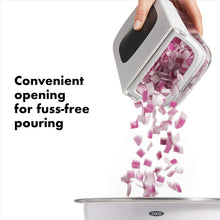 Load image into Gallery viewer, OXO Good Grips Vegetable Chopper with Easy Pour Feature - White, convenient opening for pouring.