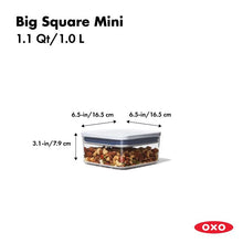 Load image into Gallery viewer, OXO Good Grips Pop Container - Big Square Mini, 1000ml, with dimensions.