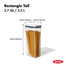 Load image into Gallery viewer, OXO Good Grips Pop Container - Rectangular Tall, 3.5Liters, with dimensions.