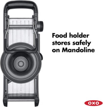 Load image into Gallery viewer, OXO Good Grips Chef's Mandoline 2.0 - Metric System, food holder stores safely on mandoline.