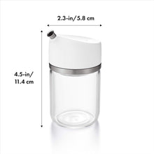 Load image into Gallery viewer, OXO Good Grips Precision Pour Glass Dispenser - 150ml, with dimensions.