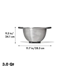 Load image into Gallery viewer, OXO Good Grips Stainless Steel Colander - 2.8 Liters, graphic with dimensions.