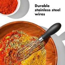 Load image into Gallery viewer, OXO Good Grips Mini Whisk - Black, graphic with features.