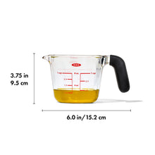 Load image into Gallery viewer, OXO Good Grips Glass Measuring Cup - 250ml, with dimensions.
