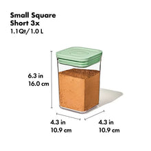 Load image into Gallery viewer, OXO Good Grips Pop Container Set with Mini Scoops - Limited Edition Pistachio, Set of 3, graphic with dimensions.