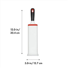 Load image into Gallery viewer, OXO Good Grips FurLifter Furniture Brush - Grey / Red, graphic with dimensions.