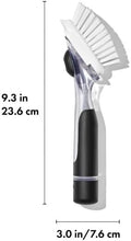 Load image into Gallery viewer, OXO Good Grips Soap Dispensing Dish Brush - Black/White, graphics with dimensions.