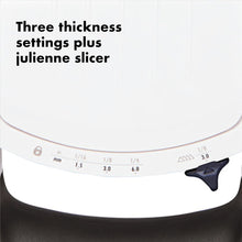 Load image into Gallery viewer, OXO Good Grips Simple Mandoline Slicer - White, three thickness settings.