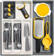 Load image into Gallery viewer, OXO Good Grips Expandable Utensil Drawer Organizer - 41.5 x 45.85 x 6.32cm, filled.
