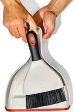 Load image into Gallery viewer, OXO Good Grips Dust Pan & Brush Set - White/ Black, how to use.