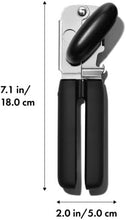 Load image into Gallery viewer, OXO Good Grips Can Opener (Soft-Handled) - Black, with dimensions.