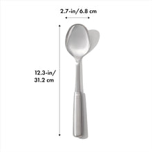 Load image into Gallery viewer, OXO Good Grips Cooking Spoon - Stainless Steel, with dmensions.
