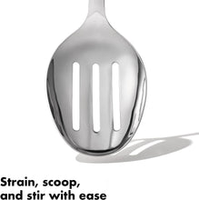 Load image into Gallery viewer, OXO Good Grips Slotted Cooking Spoon - Stainless Steel, closeup.