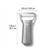 Load image into Gallery viewer, OXO Good Grips Y-Peeler - Stainless Steel, with dimensions.