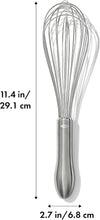 Load image into Gallery viewer, OXO Good Grips Balloon Whisk - Stainless Steel, with dimensions.