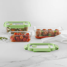 Load image into Gallery viewer, Lekue 100% Glass Leak Proof Rectangular Food Containers - Set of 3, Green (with Glass lids)