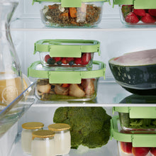 Load image into Gallery viewer, Lekue 100% Glass Leak Proof Rectangular Food Containers - Set of 3, Green (with Glass lids)