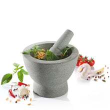 Load image into Gallery viewer, Gefu Crunchy Granite Mortar & Pestle - 17cm, in use.