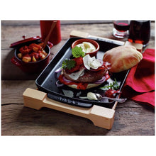 Load image into Gallery viewer, Staub Cast Iron Rectangular Serving Dish with Wood Base, Matt Black - 33 x 23cm