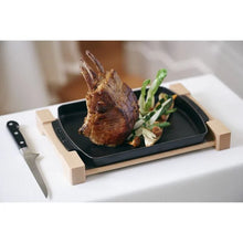 Load image into Gallery viewer, Staub Cast Iron Rectangular Serving Dish with Wood Base, Matt Black - 33 x 23cm