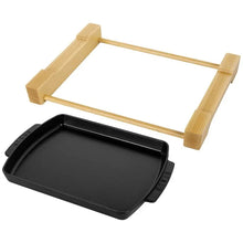 Load image into Gallery viewer, Staub Cast Iron Rectangular Serving Dish with Wood Base, Matt Black - 33 x 23cm