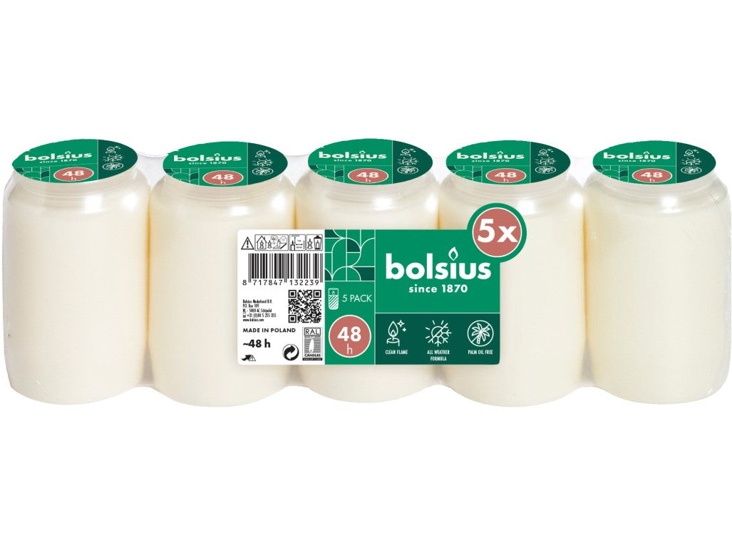 Bolsius Composite Pack of 5 Candles, 48 hour Burn-time per candle