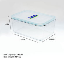 Load image into Gallery viewer, Glass Lock Airtight Rectangular Glass Food Container - 1900ml, graphic with dimensions.