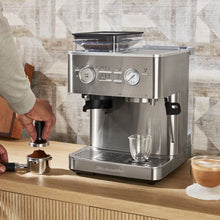 Load image into Gallery viewer, Semi Automatic Espresso Machine with Burr Grinder - Brushed Stainless Steel