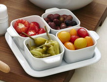 Load image into Gallery viewer, Staub Ceramic Appetizer Set of 4 Bowls with Tray, Cherry Red - 19 x 19cm