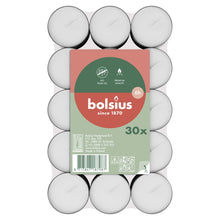 Load image into Gallery viewer, Bolsius Pack of 30 Tealight Candles, 6-hour Burn Time, top view.