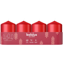 Load image into Gallery viewer, Bolsius NEW Set of 4 Unscented Pillar Candles, 60/40mm - Red.