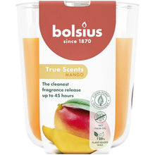 Load image into Gallery viewer, Bolsius True Scents Fragranced Candle in Glass - 97/85mm, Mango, front view.