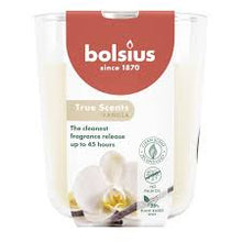 Load image into Gallery viewer, Bolsius True Scents Fragranced Candle in Glass - 97/85mm, Vanilla, front view.