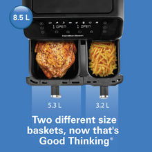 Load image into Gallery viewer, Hamilton Beach Digital Dual Air Fryer Oven with 8-in-1 Cooking Modes - 5.3L + 3.2L, 1700W