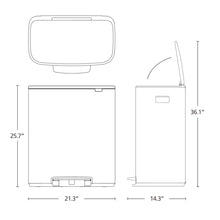 Load image into Gallery viewer, Brabantia Bo Pedal Bin - 60 Liters, Platinum, graphic with dimensions.