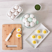 Load image into Gallery viewer, Lifestyle image of Dash Rapid Egg Cooker: 6 Egg Capacity Electric Egg Cooker, Blue, top view.