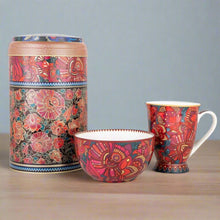 Load image into Gallery viewer, Images D'orient Large 2 Level Tin Box with 1 Mug (250ml) & 1 Bowl (12cm) - Kashmir