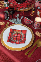 Load image into Gallery viewer, Lifestyle image of Ambiente Christmas Plaid Red Napkins - Available in 2 sizes.