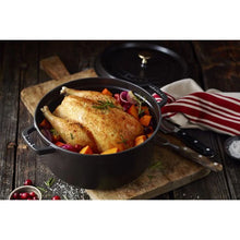 Load image into Gallery viewer, Staub Round Cast Iron Cocotte, Black - 26cm, 5.2 Liters
