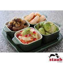 Load image into Gallery viewer, Staub Ceramic Appetizer Set of 4 Bowls with Tray, Basil - 19 x 19cm