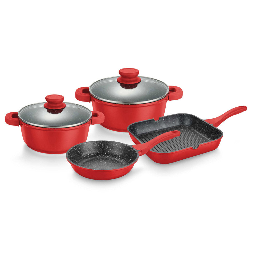 Muhler Kara Non-Stick Cookware Set, 6 Pieces - Die-Cast Aluminum, Red