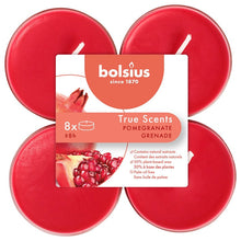 Load image into Gallery viewer, Bolsius True Scents Pomegranate Maxi-Light Candles with Clear Cups, Scented - Pack of 8