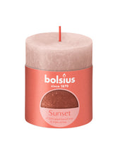 Load image into Gallery viewer, Bolsius Sunset Rustics Small Pillar Candle, Misty Pink + Amber - 80/68mm
