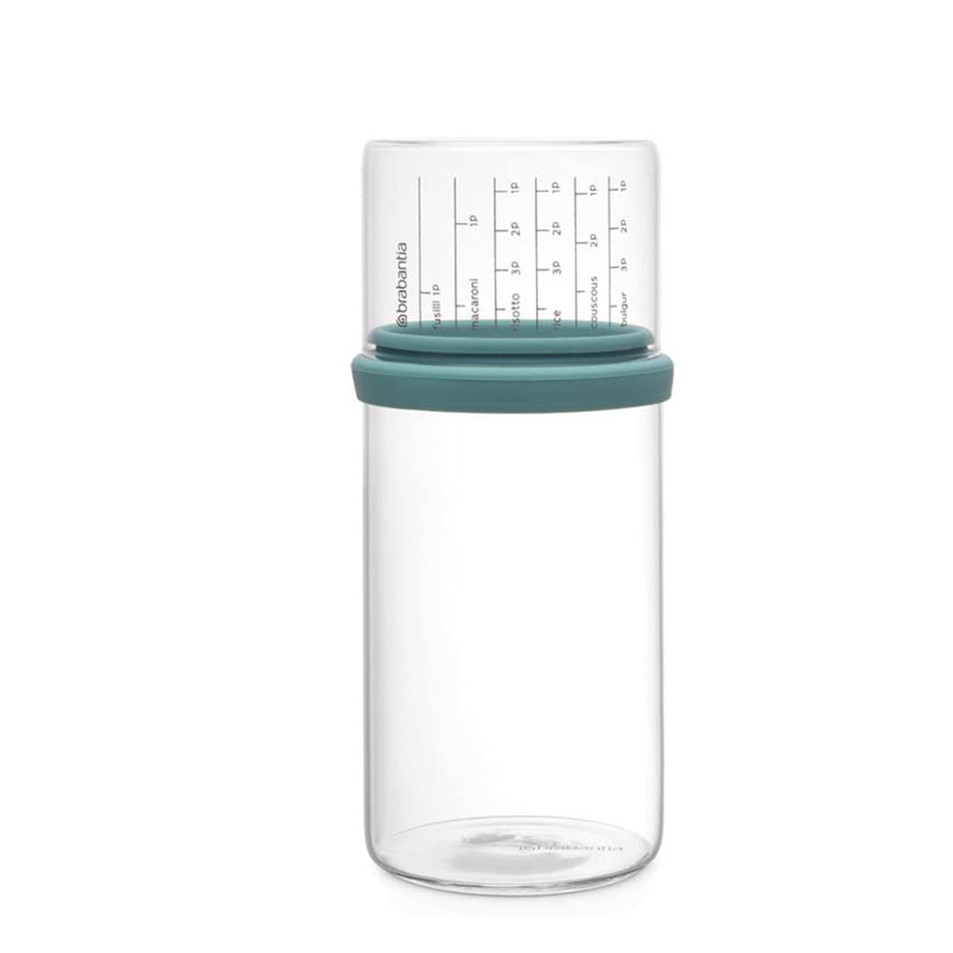 Brabantia Glass Storage Jar with Measuring Cup - 1 Liter, Mint Green