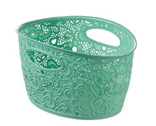 Load image into Gallery viewer, Curver Victoria Lace Effect Storage Basket, Aqua Green