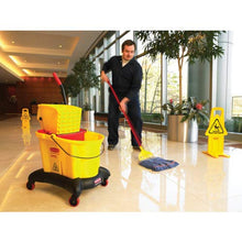 Load image into Gallery viewer, Rubbermaid Commercial Invader Side Gate Wet Mop Fiberglass Handle with Large Yellow Plastic Head - 152cm, Blue