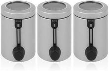 Load image into Gallery viewer, Brabantia Window Lid Food Cansiters with Magnetic Measuring Spoons, Set of 3 - 1.3L - Matt Steel
